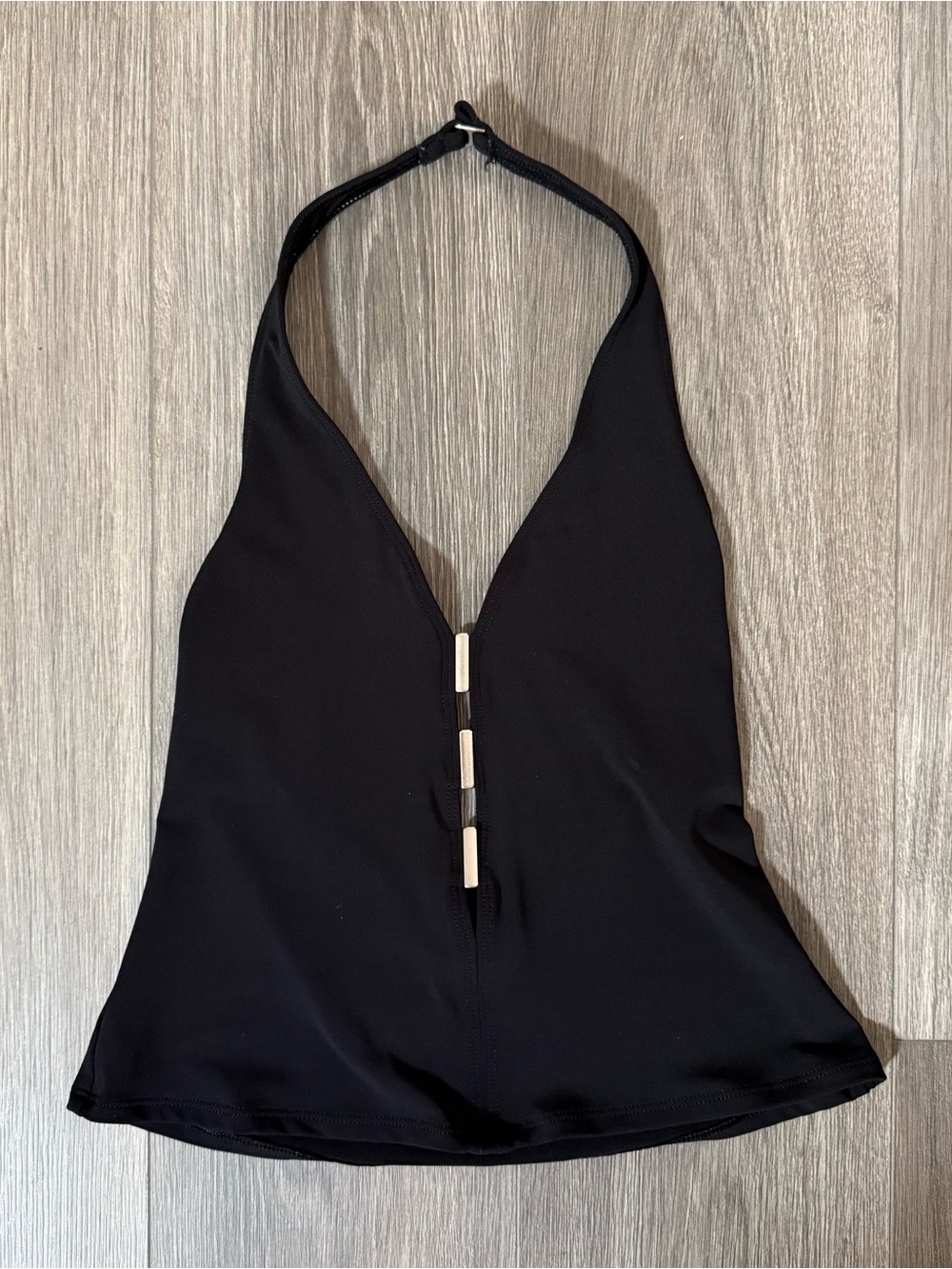 Vintage Y2K La Blanca Black Plunging Halter Tankini Top Size 10 Made in USA